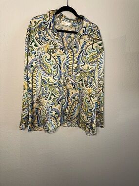 Paisley-Print Button-Down Shirt in Blue, Green & Yellow